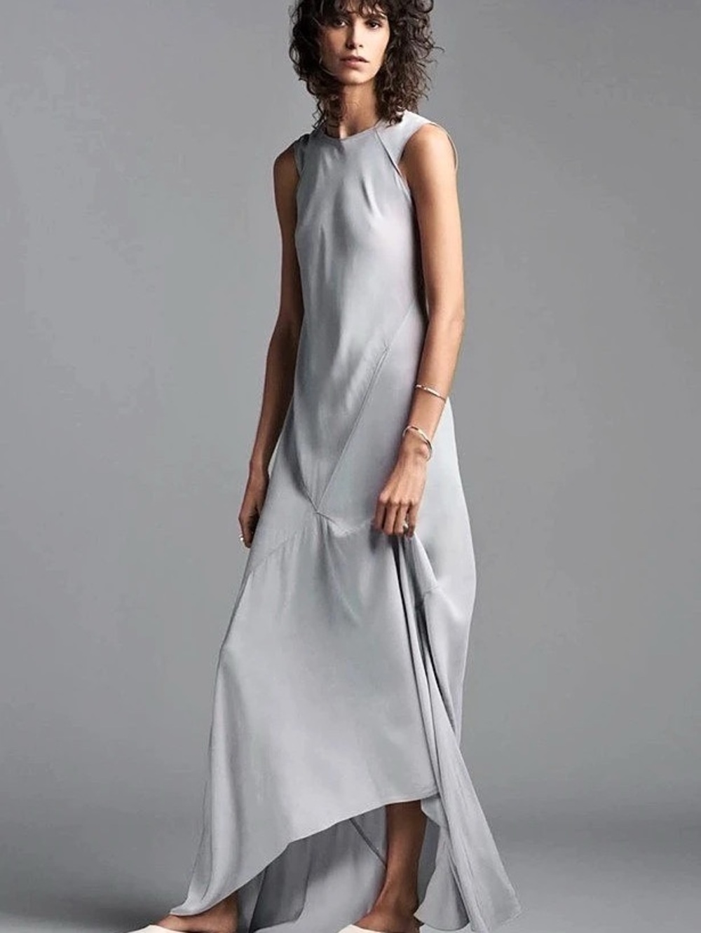 Zara Light Blue Viscose Ruffled Dress Maxi Gray XS
